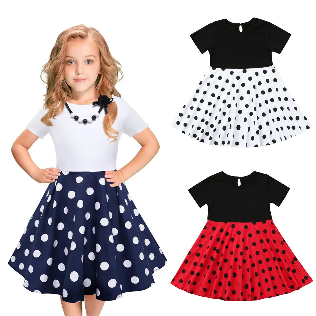 Otroci, Dekleta, Vintage Obleko Polka Dot Princesa Swing Rockabilly Stranke Obleke Poletje Baby Otroci Obleko
