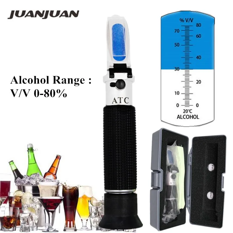 Ročni alkoholnih pijač tester refraktometer oenometer detektor moniter ATC alkohola meter 0-80% z drobno polje 34%off