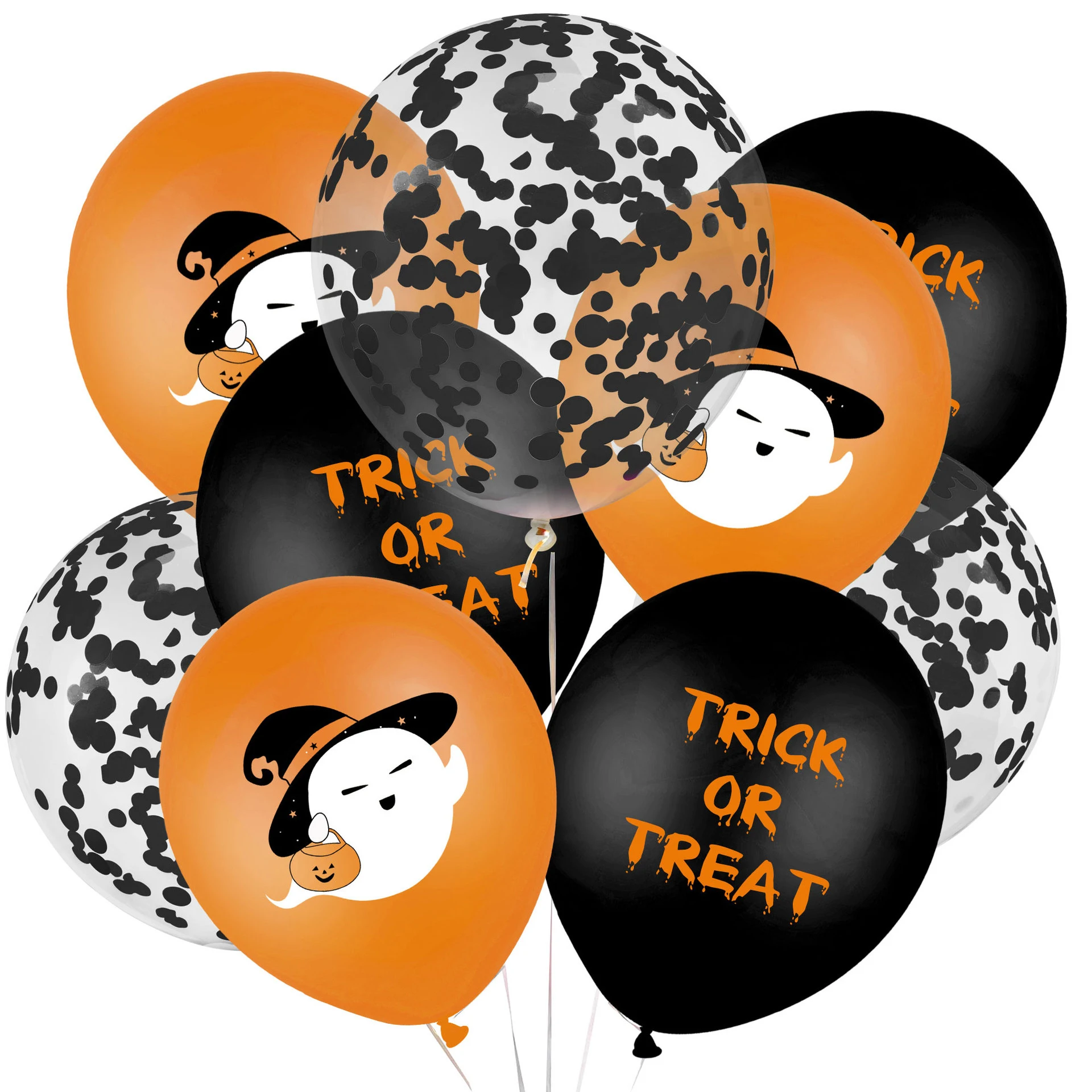 9pcs/veliko Črno Oranžna Risanka Duha Čarovnik Trik ali Zdravljenje Baloni DIY Latex Konfeti Trebušaste Happy Halloween Party Bar Dekor