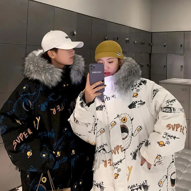 Bombažna jakna ženske oversize svoboden pozimi korejski par bombaž jakna jakna ins plima 2020 novo krzno ovratnik bombažno jakno moda