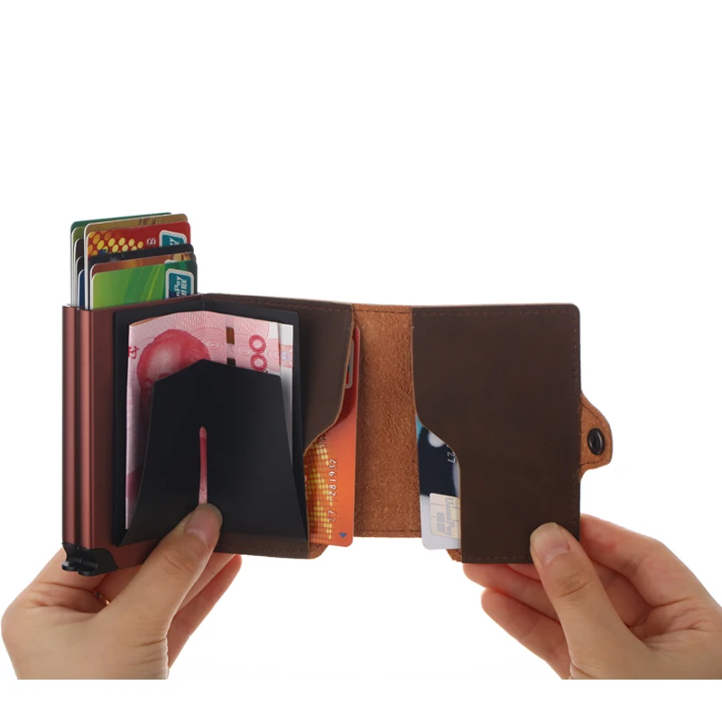 Slim Dvojni Kovinsko Držalo za Kartico, RFID Blokiranje Usnje Poslovne ID Kreditne Kartice Moških Dvojno Tankih Aluminijastih Primeru Denarnice Mini Torbici