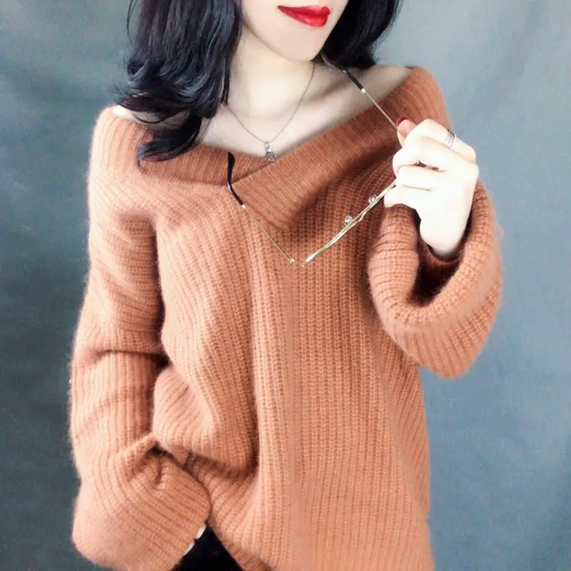 Seksi pletene V-vratu jopica, jeseni in pozimi moda preprost ohlapen pulover, jakna, dolgo sleeved plus velikost rally knitwearh0032