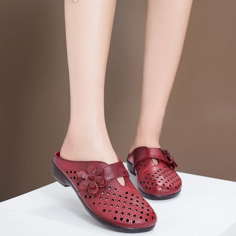 Xiuteng 2020 moda jelly spodnji sloj cowhide luknjo Poletje stanovanje s žensk usnja sandali in natikači mehko dno Čevlji