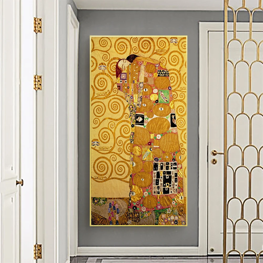 Umetnik Gustav klimt, ki jih Zlato Poljub, Objem, Oljna slika na Platnu Plakatov in Fotografij Cuadros Wall Art Slike Za dnevno Sobo