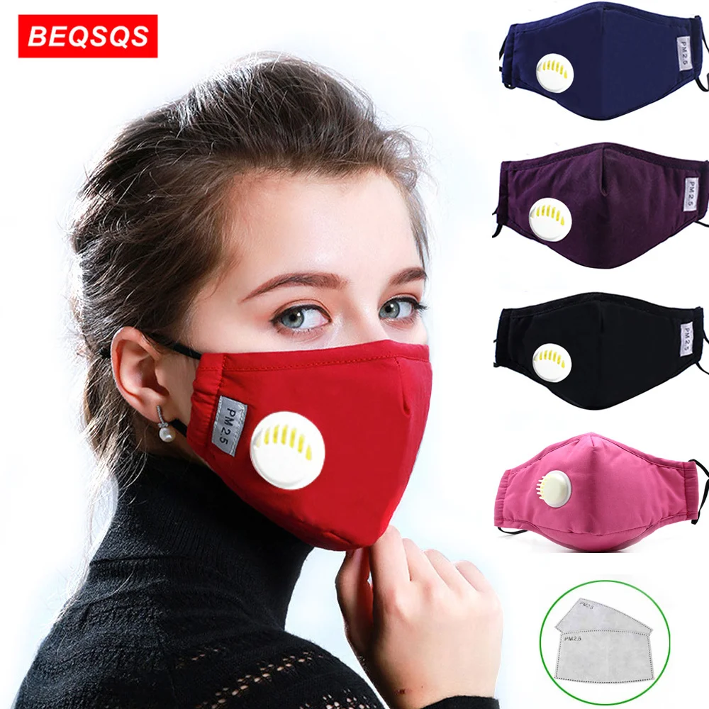 Moda Bombaž Diha Ventil Usta Masko PM2.5 Masko oglje Filtrom Respirator Usta-žarilna Usta Masko za Ženske, Moške