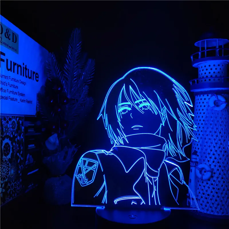 Akril 3D Lučka za Napad Na Titans Led Nočna Lučka Mikasa·Ackerman Slika 7 Barvno Spreminjajoče se Svetlobe Otroci Spalnica Namizno Svetilko Doma Dekor