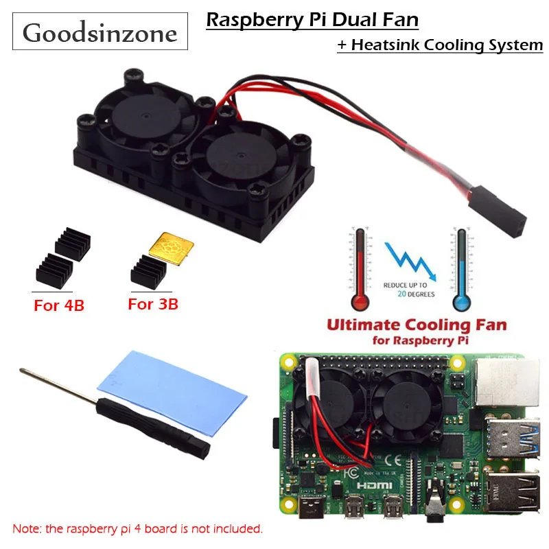 Raspberry Pi 4 Model B,3B+ Dual Fan z Pi 4B Heatsink Kit, Hladilni Ventilator, Komplet s Trakom za Raspberry Pi 4B / 3 B+