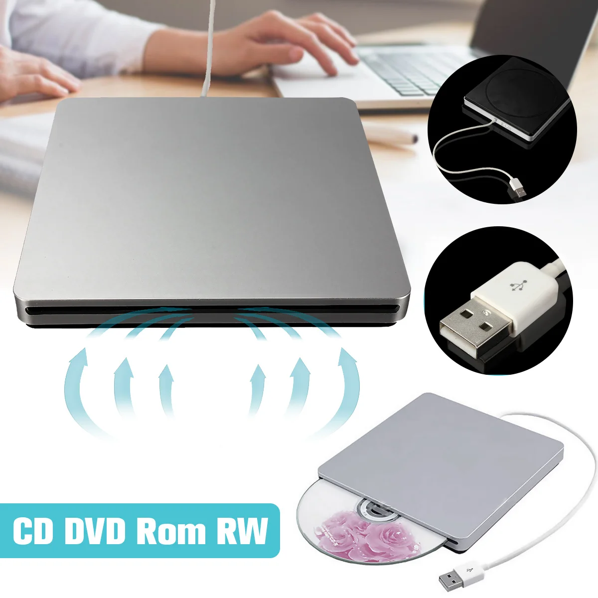 USB Slim External DVD-RW CD Pisatelj Pogon Gorilnika Bralec Predvajalnik Optičnih Pogonov Za MacBook Air Pro Za iMac Za Win8 Laptop PC
