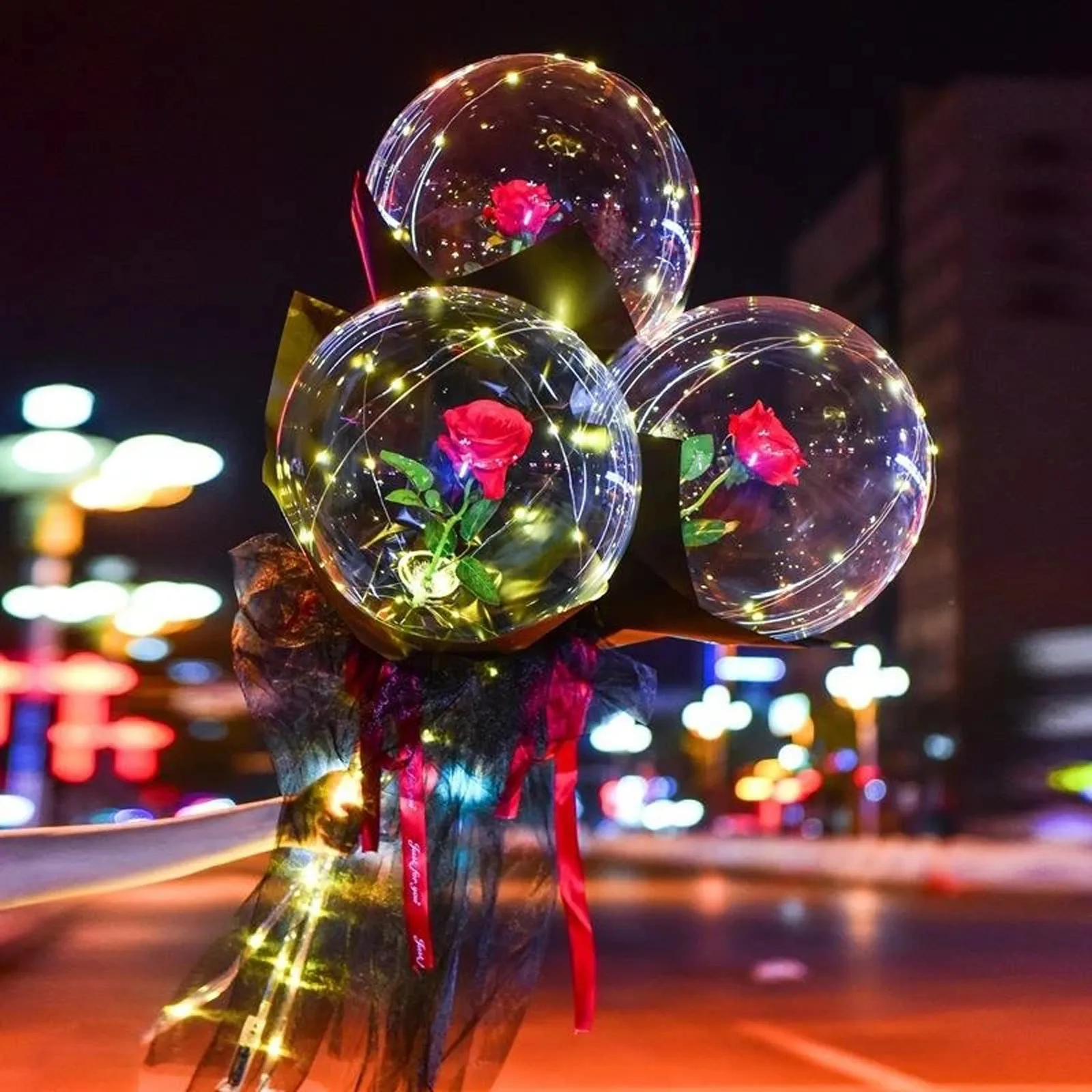Hitra Dostava Rose Balon Šopek Svetlobna Romantično LED Globusi Dekor Darilo valentinovo Darilo Rojstni dan Poroka Dekoracija