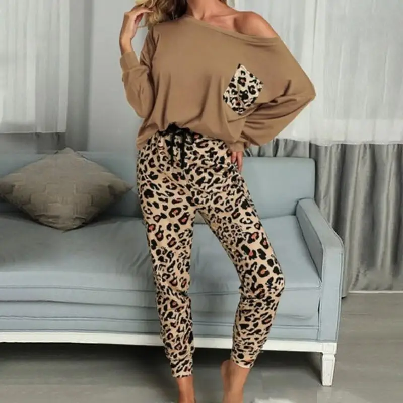 ZITY 2020 Leopard Homewear Obleke, Ženske Jeseni Priložnostne Majice Vrvico Sweatpants Salon Nositi Modni Pajama Določa Elastična
