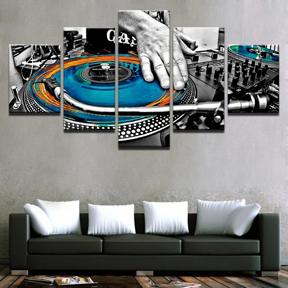 Platno Wall Art Slike Doma Dekor Okvir 5 Kosov Strani Plošče DJ Glasba Konzole Instrument Tkanine Slike Nočni Klub, Plakat