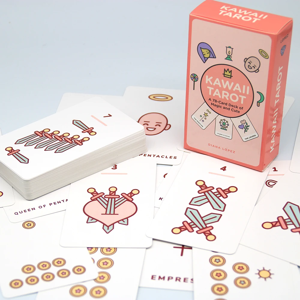 Kawaii Tarot 78 kart Magic in Srčkan Kartico Knjige Diana Lopez funkcije Sladko Pastelne barve Oblikovanje kawaii zbiralci podobni