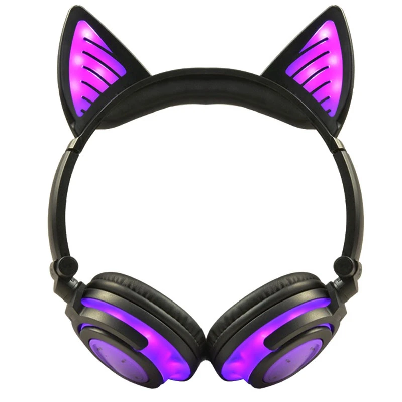 Brezžične Bluetooth Slušalke Zložljive Utripa Mačje Uho Otrok Slušalke Gaming Slušalke z LED Svetloba Vijolično
