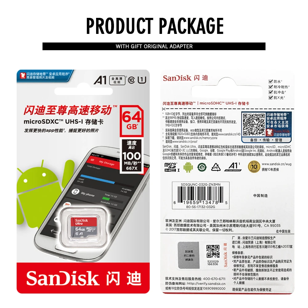 Prvotne SanDisk Micro SD Kartico 128GB 256GB 64GB 98MB/s 16GB 32GB A1 Pomnilniške Kartice C10 Flash Kartice TF Kartice S Adapter