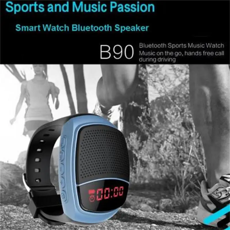 Bluetooth Zvočnik Šport Pametno Gledati B90 prostoročno Klicanje TF Kartice FM Radio samosprožilec Brezžični Zvočniki Prikaz Časa za Vožnjo