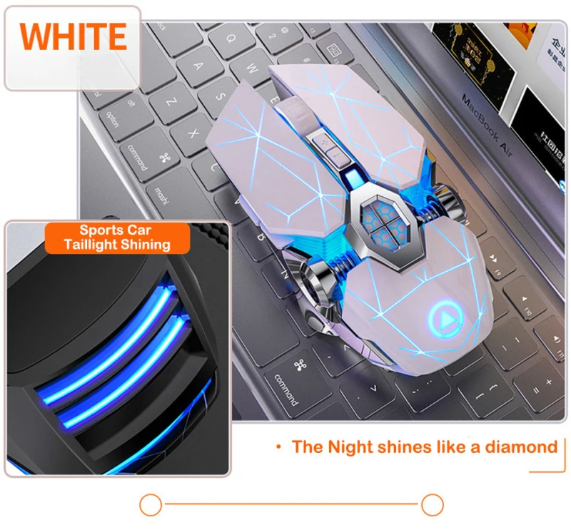 Igralne Miške za Polnjenje Brezžično Tiho Miško LED Osvetljen 2.4 G USB 1600DPI Optični Ergonomska Miška Igralec Namizja Za Prenosni RAČUNALNIK