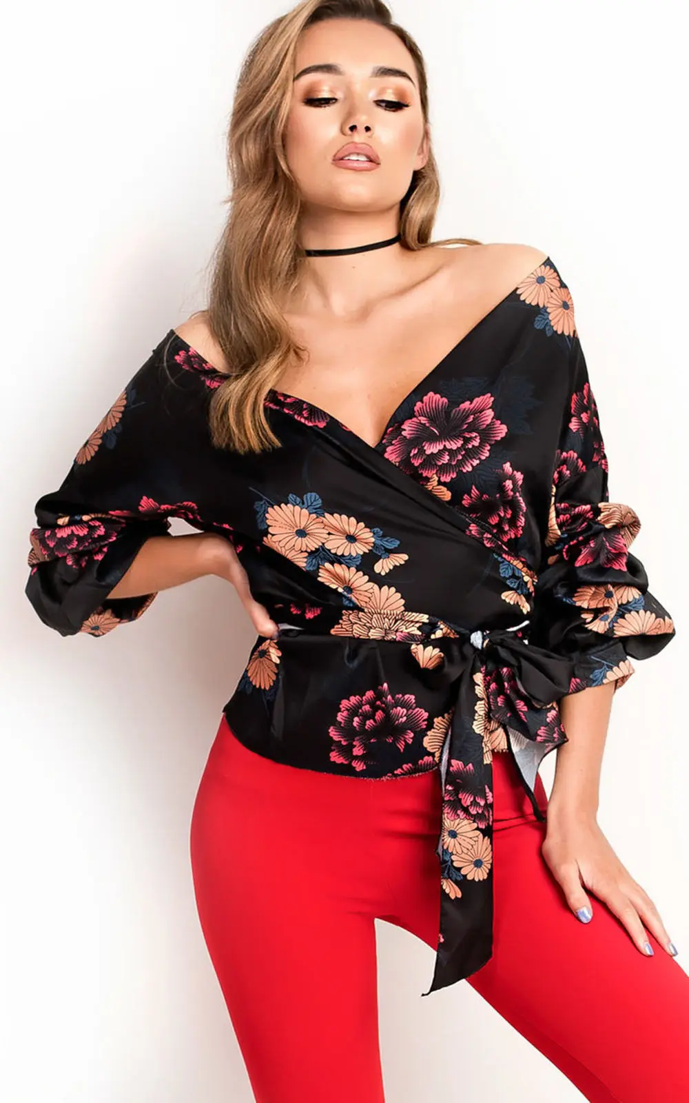 Nove Ženske Off Ramenski Cvetlični Povoj Priložnostne Vrhovi Zaviti V Saten Priložnostne Pop Majica Poletje Bluzo