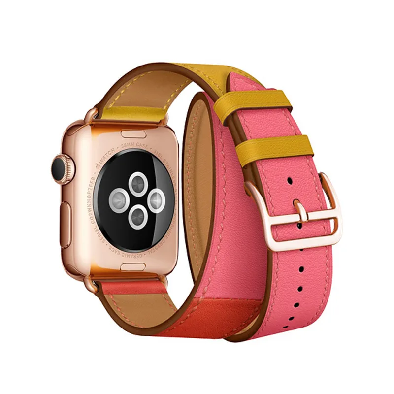 Rose Zlata Sponke za Apple Watch Band Serije 6 5 4 3 2 1 SE 44/40 MM 42/38 MM Swift Usnje Dvojno Tour Trak Zapestnica za iWatch