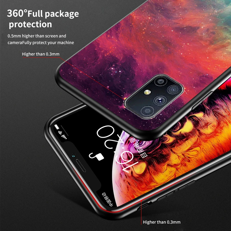 Telefon Primeru za Samsung Galaxy M51 Primeru Zajema Zvezdnato Nebo, Kaljeno Steklo Mehko TPU Silikon Shockproof Ohišje za Samsung M51 M 51