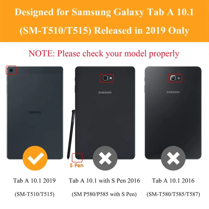 Flip Case Za Samsung Galaxy Tab 10.1 2019 Javnost samo SM-T510 SM-T515 Kritje PU Usnje Smart Folio Auto Spanja Zbudi Pokrov