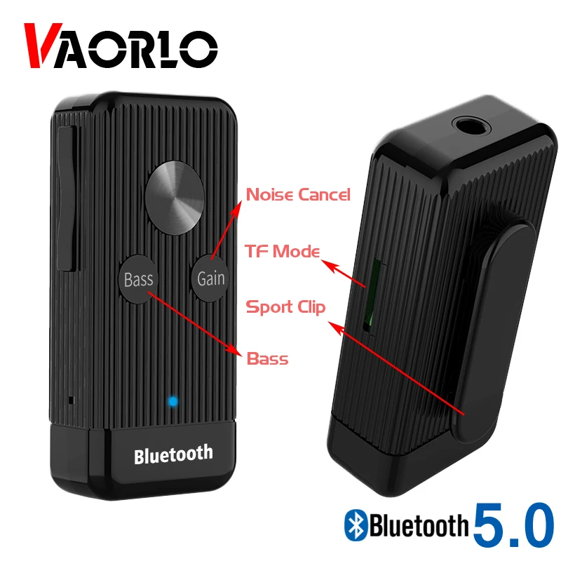 VAORLO 5.0 Bluetooth Sprejemnik Bas Zvok Noise Cancel Za Stereo Slušalke Avto Podpira TF Kartice v Način Posnetek 3.5 mm AUX Adapter