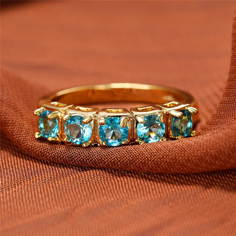 Vintage Ženski Aqua Blue Crystal Ring Klasična Zlata Barva Tanke Poročni Prstani Za Ženske Čar Poročne Ovalne Zaročni Prstan