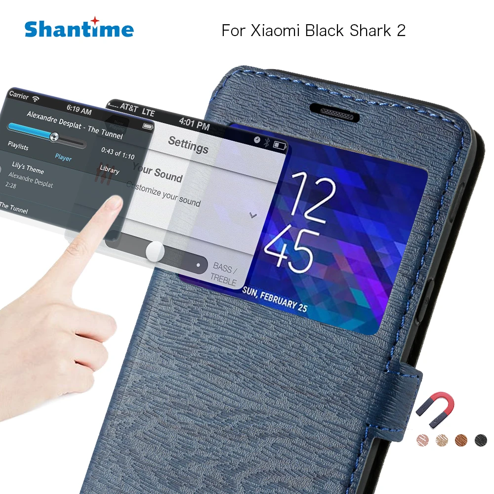 Pu Usnje Primeru Telefon Za Xiaomi Black Shark 2 Flip Primeru Za Xiaomi Black Shark 2 Prikaz Okna Knjige V Primeru Mehke Silikonske Zadnji Pokrovček