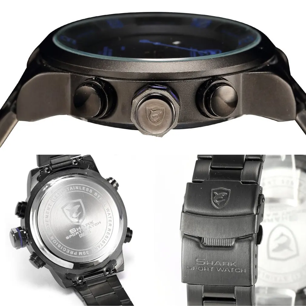 Gulper Shark Šport Watch Velik gumb za Izbiranje Črna na Prostem Moških LED Digitalni Ročne Nepremočljiva Alarm Koledar Modne Ure /SH364