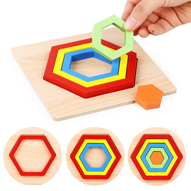 Puzzle za Otroke z Leseno Geometrijske Oblike Montessori Igrače Izobraževalne Spoznavanja Otrok Jigsaw Učenje Senzorično Igrače, družabne Igre