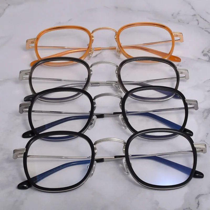 Korejska Znamka, Design COCO Ženske Moški Retro Moda Kvadratnih Očala Dvojno Nos Most Kovinski Acetatni Okvir za Očala z ohišjem