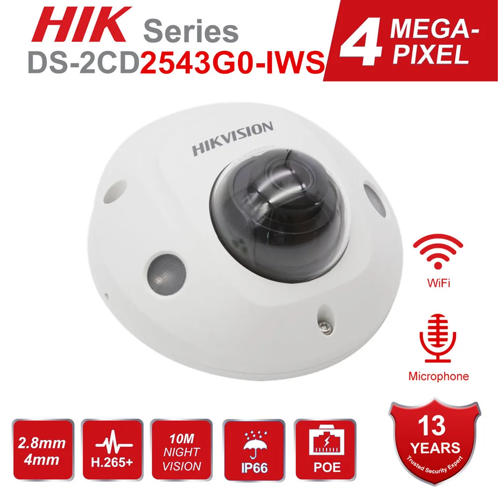 Hikvision WiFi IP Kamera DS-2CD2543G0-IWS 4MP Brezžična Mini Dome Varnostna IP Kamero POE H. 265+ Vgrajen Mikrofon