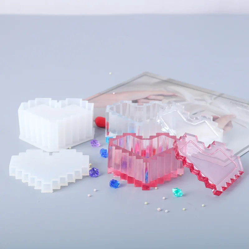 DIY Kristalno Epoksi Smolo Plesni Pixel Ljubezen Škatla za Shranjevanje Silikonski Kalup Za Smolo v obliki Srca Škatla za Shranjevanje Plesni