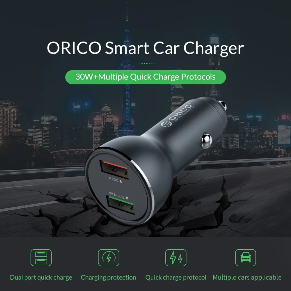 ORICO QC3.0 Hiter Avto-Polnilec 30W 5V 2.4 Hitro USB Avto Polnilec Za Telefon, Tablični Avto Vžigalnik Adapter