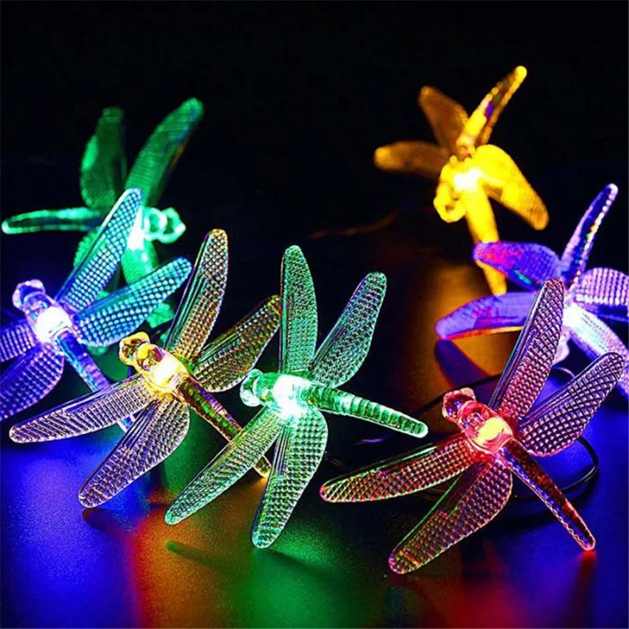 Thrisdar 20/30 LED Dragonfly Sončne Pravljice Niz LED Svetlobo na Prostem Vrt Dragonfly LED Niz Garland Stranka Božič Luči