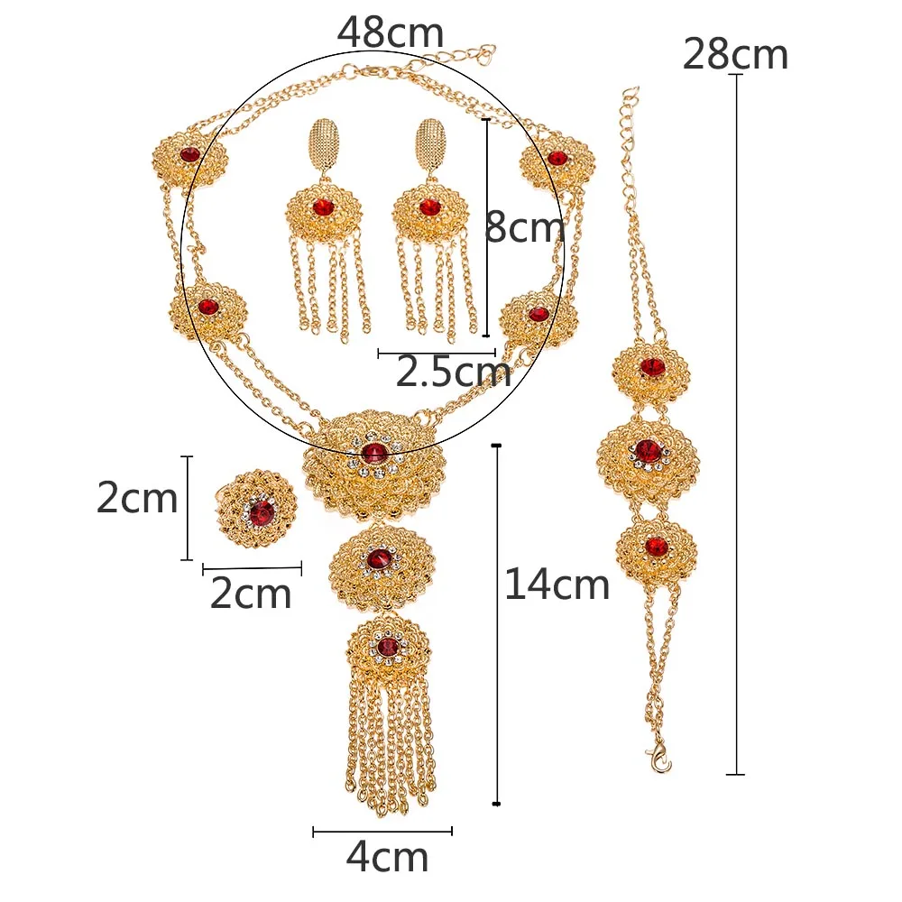 2020 luksuznih Dubaj zlato nakit sklopov Afriške Etiopiji svate darila za ženske Ogrlico, Zapestnico, uhane, prstan nakit set