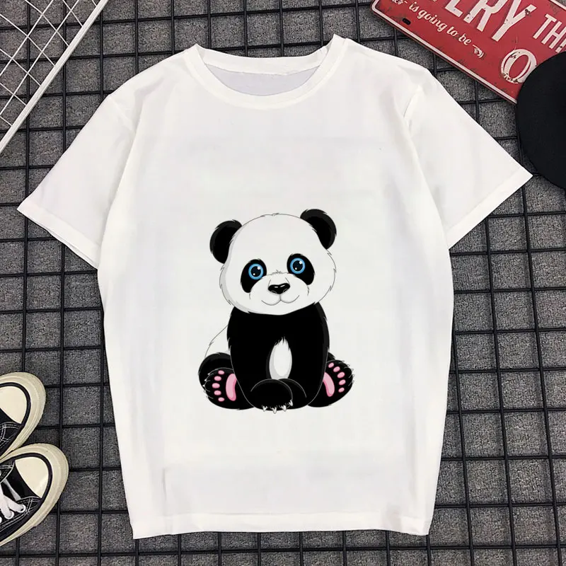 Panda Tiskanja Ženske Tshirt Bombaž Priložnostne Smešno T Shirt Osnovne Poletnih Vrh Tee Tumblr Sexy Majica Lady Kratek Rokav Bela, O-izrez