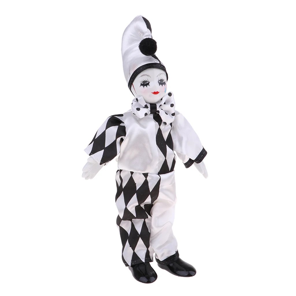 25 cm 10palčni Smešno Porcelana Stoji Klovn Človek Lutka v Črno-Beli Kostum, Doma Dekor