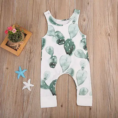Poletja 2017 Novega Dojenčka Baby Girl Boy Kaktus Natisnjeni Romper Brez Rokavov Jumpsuit Playsuit Obleko