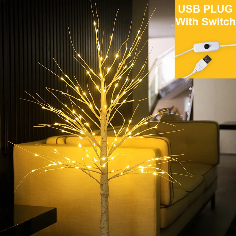 90 cm, Višina LED Breza Drevo Svetlobe 60LEDs USB, ki Upravlja z Stikalo za LED Krajine Svetlobe Dekor za Dom Stranko Poroko Božič D30