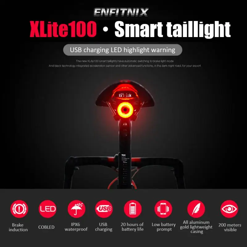 Izposoja Svetlobe XLITE Smart Sensor Zavorna Luč USB Polnilna LED Luč Varnost Opozorilo Kolesarski Sedež Cev Montirana Rep Svetlobe