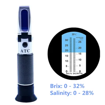 Z Brix Refraktometer 2 v 1, z Brix & Slanosti Refraktometer ATC 0-32%Brix & 0-28% Slanosti Ukrep Natrijevega Klorida v Hrani, Sol