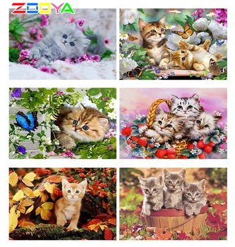 Zooya Prodaje Diamond Vezenje Mačka 5D Živali Slike Diamond Mozaik, Krog/Kvadrat Okrasnih Izgubil Kitties Beading Hobi K901