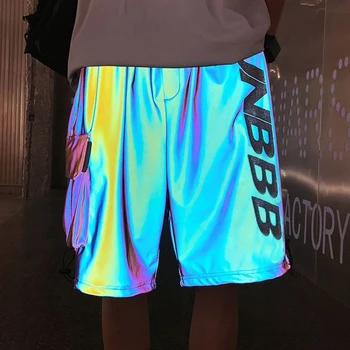športne hlače moški ins laser reflektivni plima blagovne znamke svoboden naravnost Harajuku slog priložnostne različica svetlo orodje pet-točka hlače