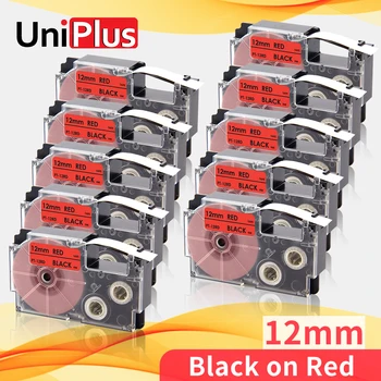 UniPlus 10PK 12 mm Označevanje Trak Črno na Rdeče Združljiv Casio Oznaka Maker XR12RD XR-12RD Tiskalnik Trak za Casio Labeller KL100