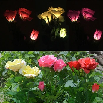 HNGCHOIGE Solar Powered 3 LED Rose Cvet Vrt Noč Luč Svetilke na Prostem Stranka Dekor