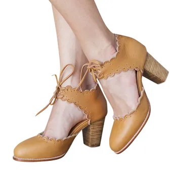 SAGACE čevlji ženska Poletje Modni Retro Trdna čipke Čipke-Up Debele pete obleko usnje Roman stranka, ženska, čevlji z visoko peto 2020Feb14