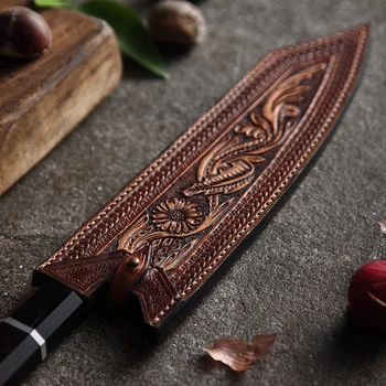 HEZHEN 8 inch Kiritsuke Kuhar Japonski Noži Visoko vsebnostjo Ogljika Damask iz Nerjavečega Jekla Santoku Noži Ebony Lesa+Buffalo Rog Ročaj