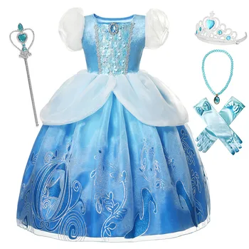 Dekleta Cinderela Kostum Pustni Vlogo Igrajo Otroci Princesa Obleke Dekleta Božič Modra Stranka Frocks Cvet Dekle Poroka Obleke Dekle