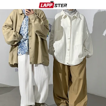 LAPPSTER Moških Prevelik Tovora Jakne Plašči 2020 Jeseni Mens korejski Moda Svoboden Windbreaker Beli Japonski Ulične Coats