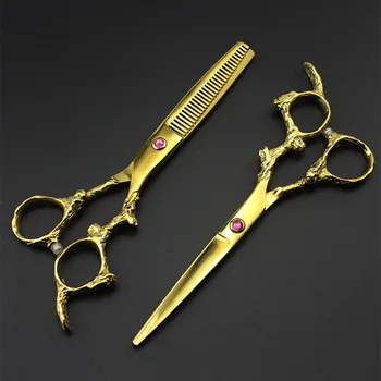 Po meri japonska 440c 6 inch ZMAJ ročaj rezani las škarje set za rezanje barber frizuro redčenje scisor frizerske škarje, škarje za